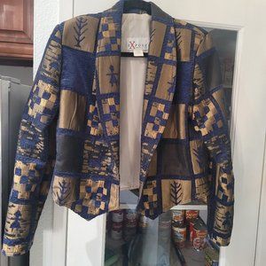 Vintage, Ladies size Small. Fun jacket in gold and navy brocade. Worn once.